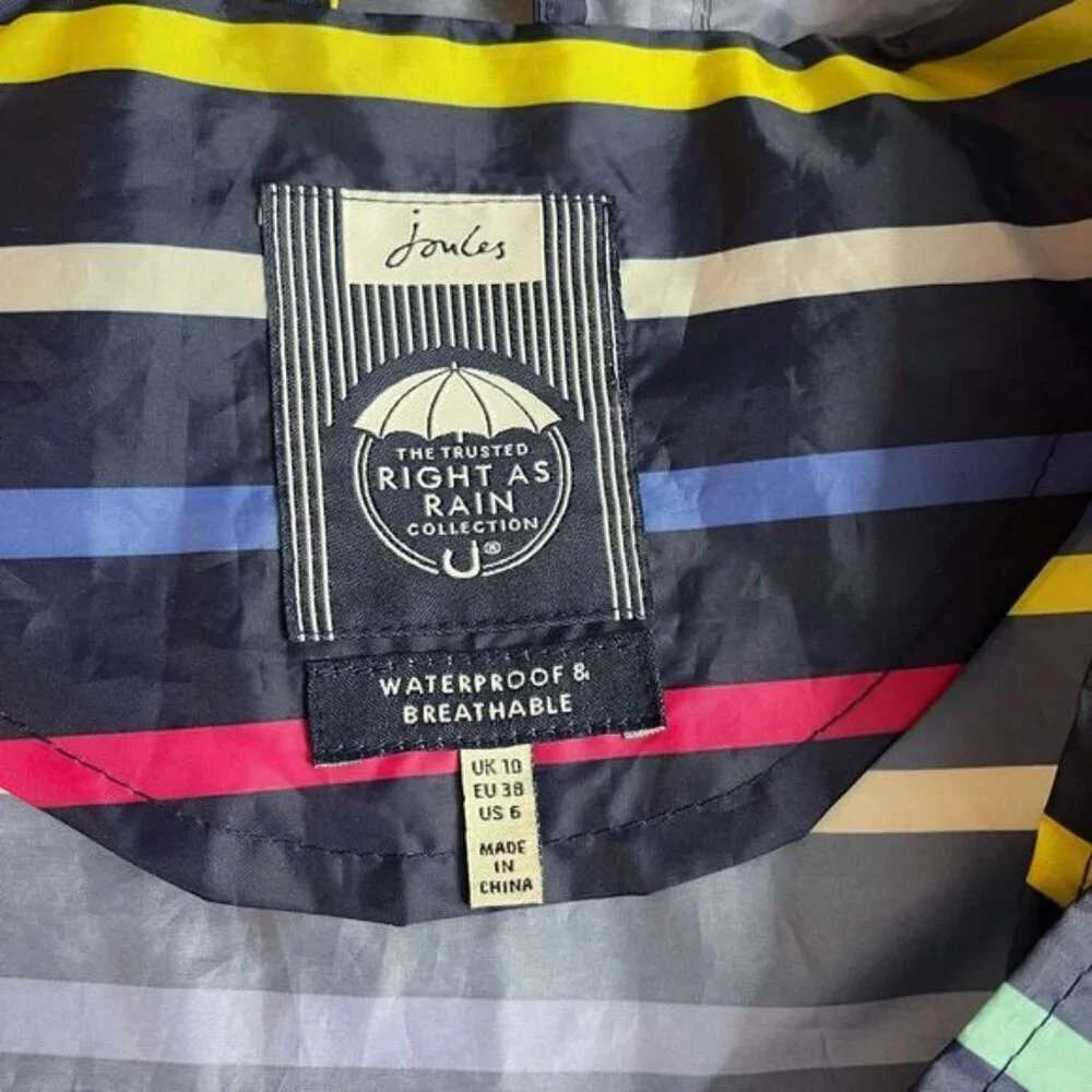 3/$80 🌈— Joules Navy Multi-Stripe Hooded Raincoat - Picture 8 of 14